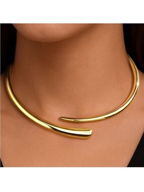Gold Plated Open Hinged Chunky Collar Necklace Choker Water Droplet New in Box